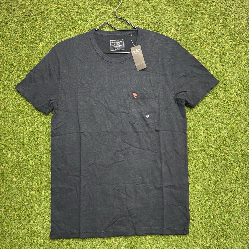 Abercrombie & Fitch Shirt Mens Small Short Sleeve Heather Navy Blue Pocket Tee